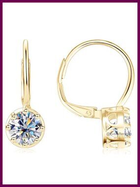 Moissanite Single Stone Hoop Earrings 14k Gold Plated for Women